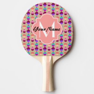 Pala De Ping Pong Coral Cupakes Nombre personalizado, Monograma Pers