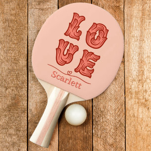 Pala De Ping Pong Corazón de Amor en Rosa con Nombre