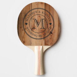 Pala De Ping Pong Corazón de Monograma de Boda de Arce Trozado