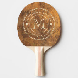 Pala De Ping Pong Corazón de Monograma de Boda de Bloque de Corte
