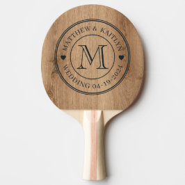 Pala De Ping Pong Corazón de Monograma de Boda de Madera de Teca Lig