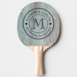 Pala De Ping Pong Corazón de Monograma de Boda de Madera Pintada de 