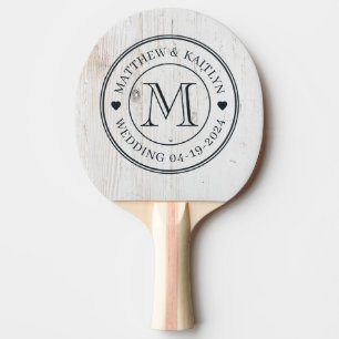 Pala De Ping Pong Corazón de Monograma de Boda de Madera Pintada de 