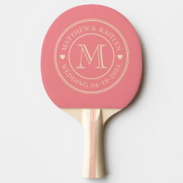 Pala De Ping Pong Corazón de Monograma de Boda de Melocotón de Mitad