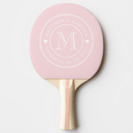 Pala De Ping Pong Corazón de Monograma de Boda de Susurro Rosa de Me