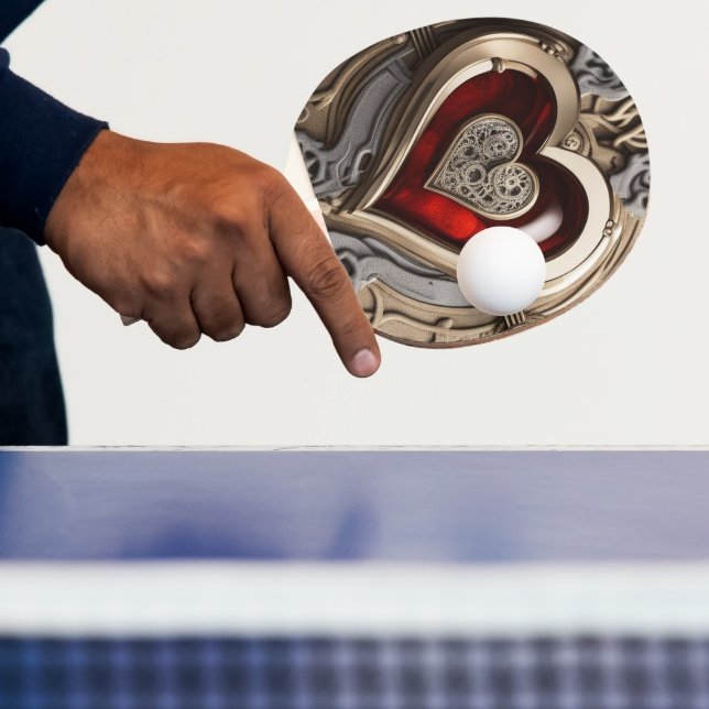 Pala De Ping Pong Corazón de Steampunk - Amor Mecánico Intrincado (in situ)