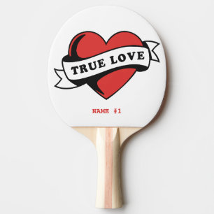 Pala De Ping Pong Corazón del tatuaje del amor verdadero   Diseño ro