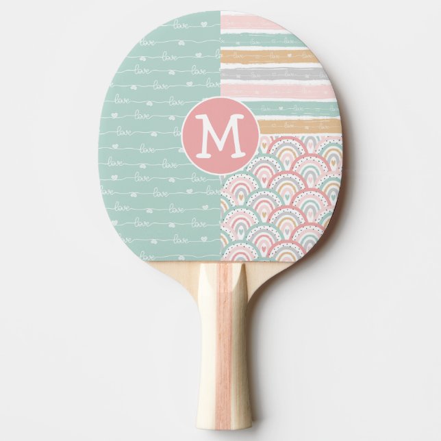 Pala De Ping Pong Corazones arco iris monograma Ping Pong Paddle (Anverso)