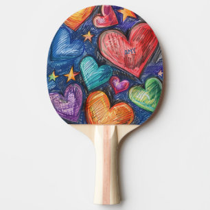 Pala De Ping Pong Corazones y estrellas dibujados a mano