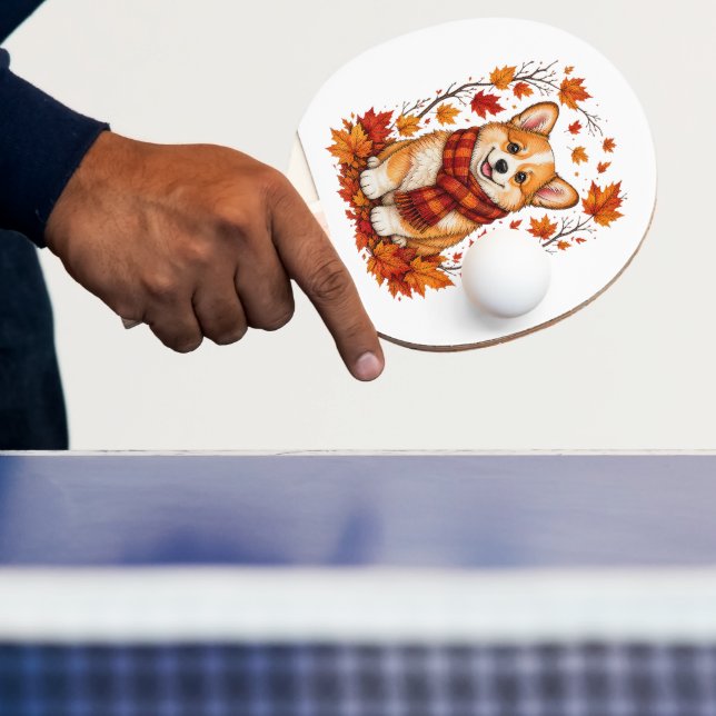 Pala De Ping Pong Corgi perro acogedor de otoño (in situ)