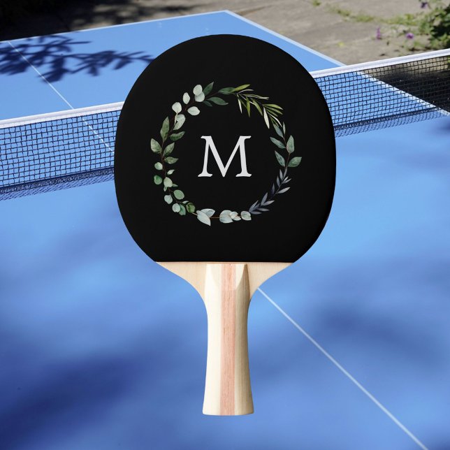Pala De Ping Pong Corona de Hojas de Verde Salvia Monogramadas  (In situ)
