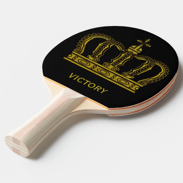 Pala De Ping Pong Corona dorada + tu texto (Ángulo frontal)