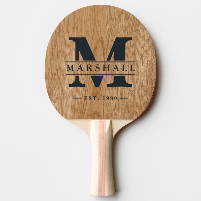 Pala De Ping Pong Country Pine Wood Monogram & Name Overlay (Reverso)