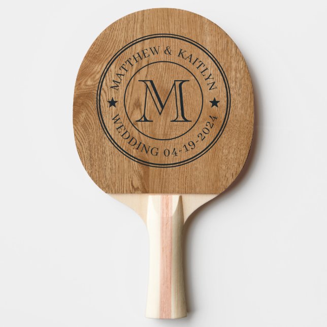 Pala De Ping Pong Country Pine Wood Wedding Monogram Star (Anverso)