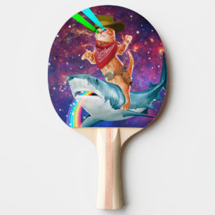 Pala De Ping Pong Cowboy un tiburón lanzando un arcoiris