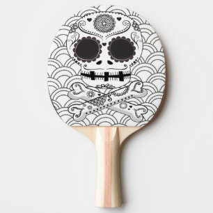Pala De Ping Pong Cráneo de azúcar en los huesos cruzados Blanco y n