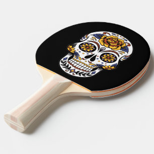 Pala De Ping Pong Cráneo de azúcar rosa amarillo en negro