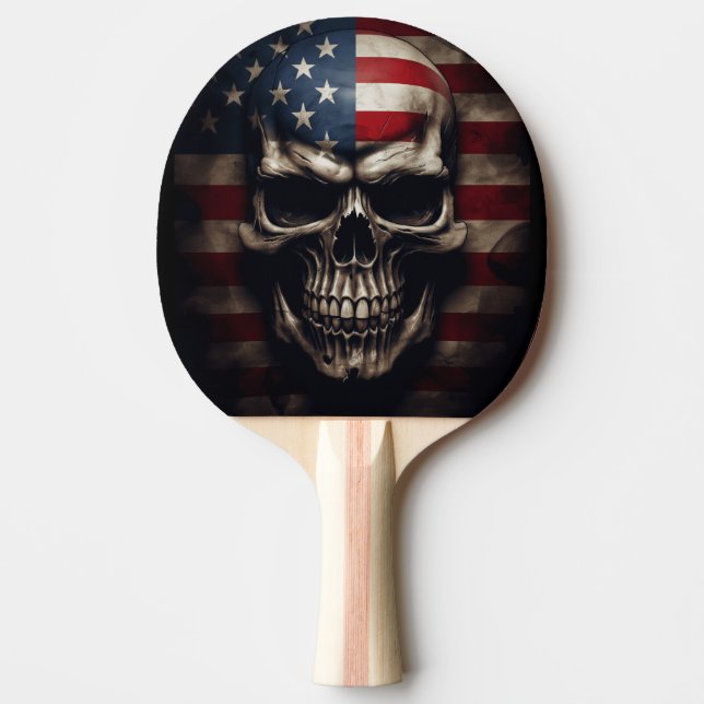 Pala De Ping Pong Cráneo de Bandera Americana (Anverso)