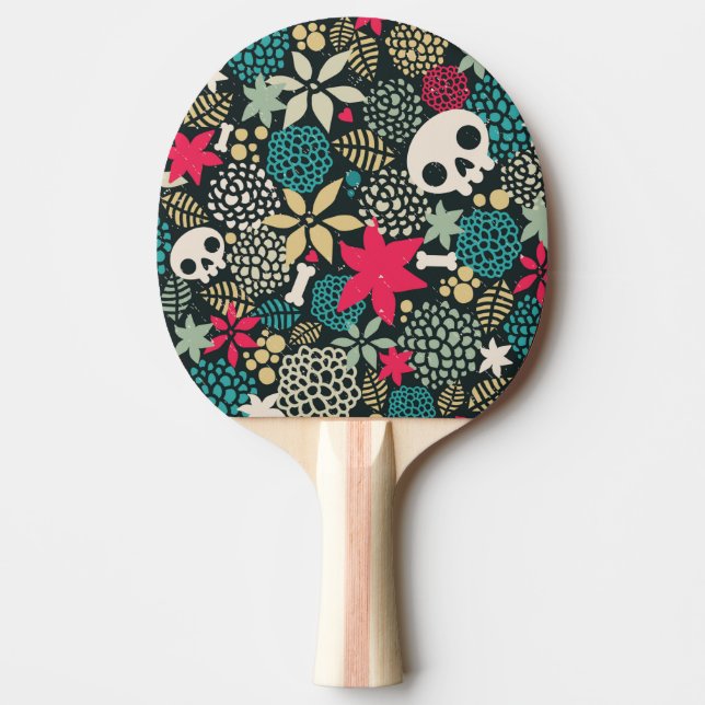 Pala De Ping Pong Cráneo de flores (Anverso)