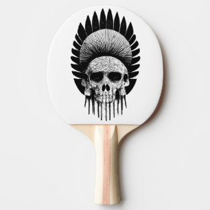 Pala De Ping Pong Cráneo Indio Blanco y Negro