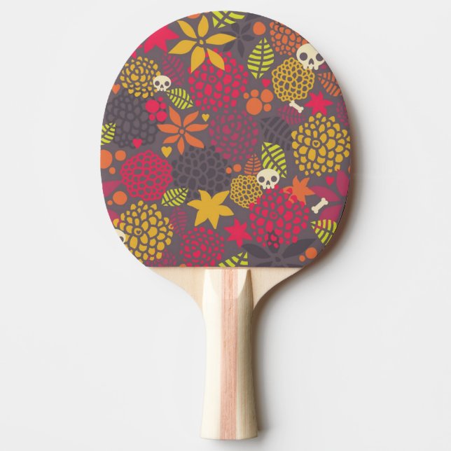 Pala De Ping Pong Cráneos y flores (Anverso)