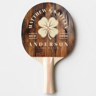 Pala De Ping Pong Crest de Boda de Trébol Irlandés de Madera Oscura 