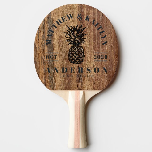 Pala De Ping Pong Cresta de Boda de Madera de Cedro Bruta Piña Tropi (Reverso)