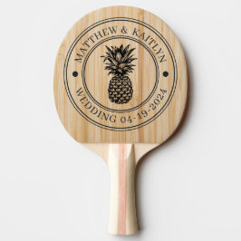 Pala De Ping Pong Cresta de boda de piña de bambú blanco y nombres