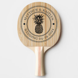 Pala De Ping Pong Cresta de boda de piña de bambú blanco y nombres