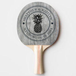 Pala De Ping Pong Cresta de boda de piña de madera gris y nombres