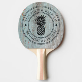 Pala De Ping Pong Cresta de boda de piña de madera pintada de azul y