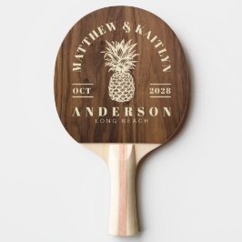 Pala De Ping Pong Cresta de boda de piña tropical de madera de nogal