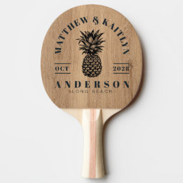 Pala De Ping Pong Cresta de Boda de Piña Tropical de Madera de Teca 
