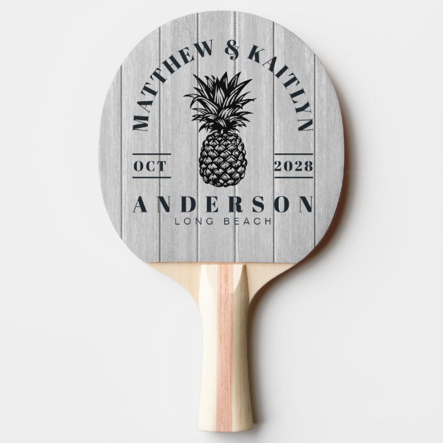 Pala De Ping Pong Cresta de Boda de Piña Tropical de Madera Gris Pul (Reverso)