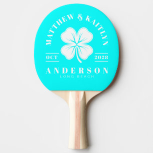 Pala De Ping Pong Cresta de boda de trébol irlandés cian retro eléct