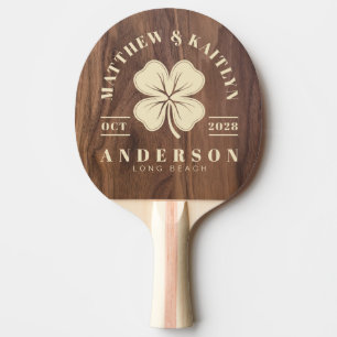 Pala De Ping Pong Cresta de boda de trébol irlandés de madera de nog