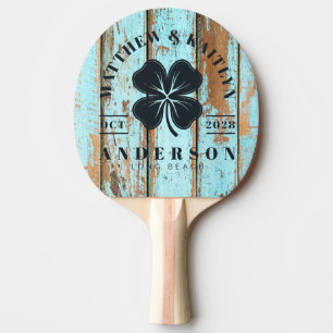 Pala De Ping Pong Crestas de boda de trébol irlandés de madera lavad