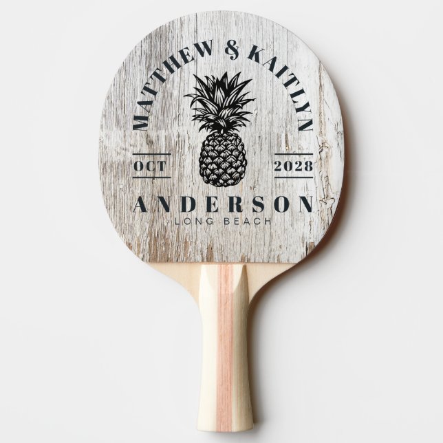 Pala De Ping Pong Crestón de Boda de Piña Tropical Blanco Deteriorad (Reverso)