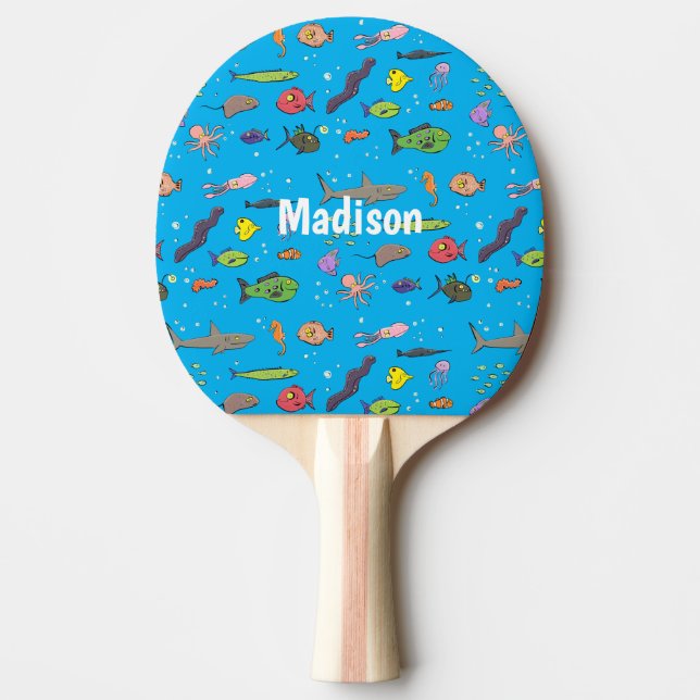 Pala De Ping Pong Criaturas marinas divertidas patrón de ilustracion (Anverso)