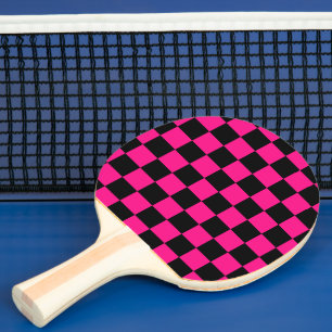 Pala De Ping Pong Cuadrados controlados retro geométrico negro rosa 
