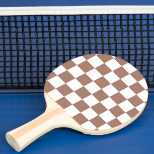 Pala De Ping Pong Cuadrados de damero mocha marrón blanco geométrico