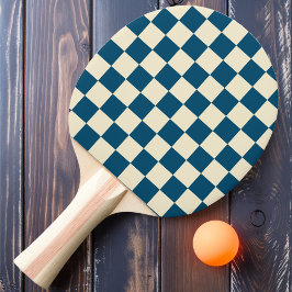 Pala De Ping Pong Cuadros Azules Oscuros y Crema