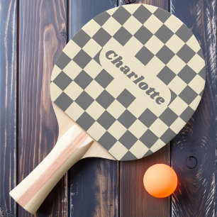 Pala De Ping Pong Cuadros Gris y Crema con Nombre