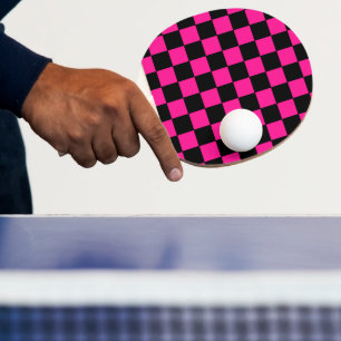Pala De Ping Pong Cuadros Rosa Caliente y Negro