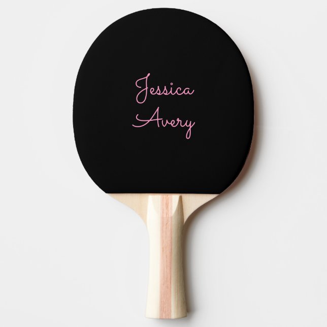 Pala De Ping Pong Cualquier nombre | Guay Editable Pink Script on Bl (Anverso)