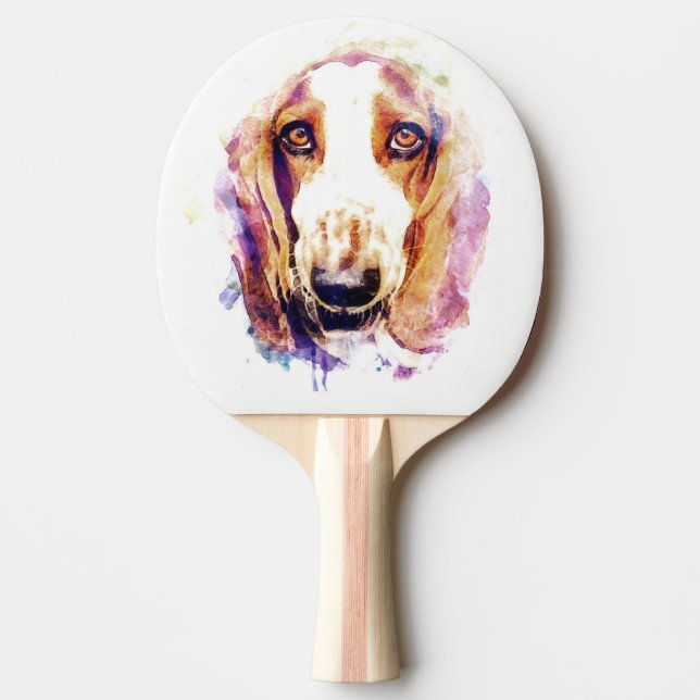 Pala De Ping Pong Cuidada Basset Hound Dog Head Face Puppy (Anverso)