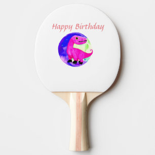 Pala De Ping Pong Cumpleaños de dinosaurio con acuarela rosa púrpura