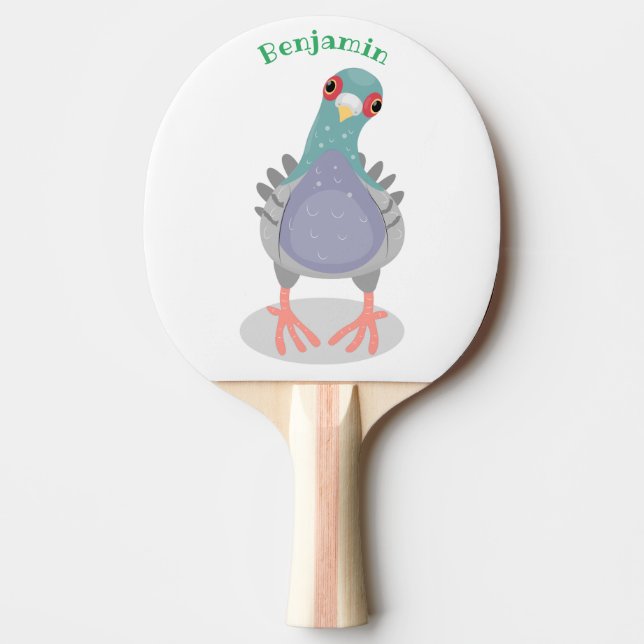 Pala De Ping Pong Curioso ilustracion personalizado de palomas (Anverso)