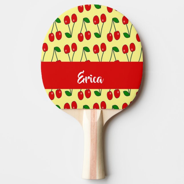 Pala De Ping Pong Custom name red cherries on yellow (Anverso)
