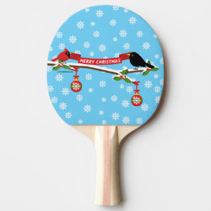 Pala De Ping Pong Cute Blackbird Y Cardenal En Sucursal - MERRY XMAS